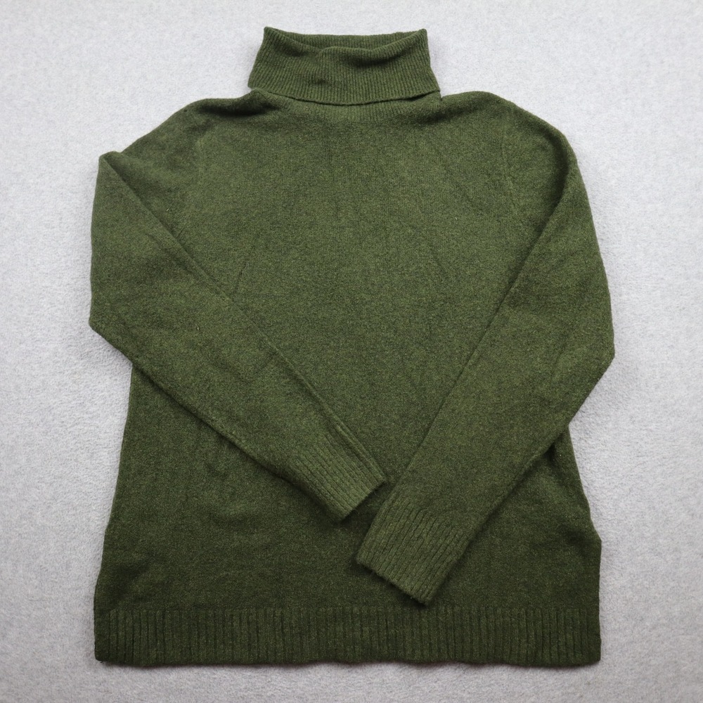 J.Crew Sweater Womens Small Extra-Soft Turtleneck Green Ribbed Trim Long Sleeve